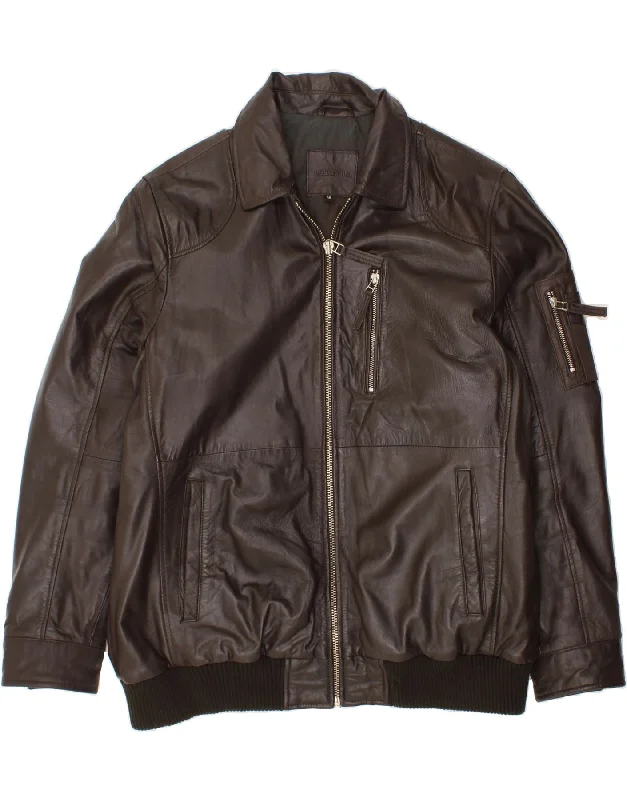 VINTAGE Mens Leather Jacket IT 58 4XL Brown