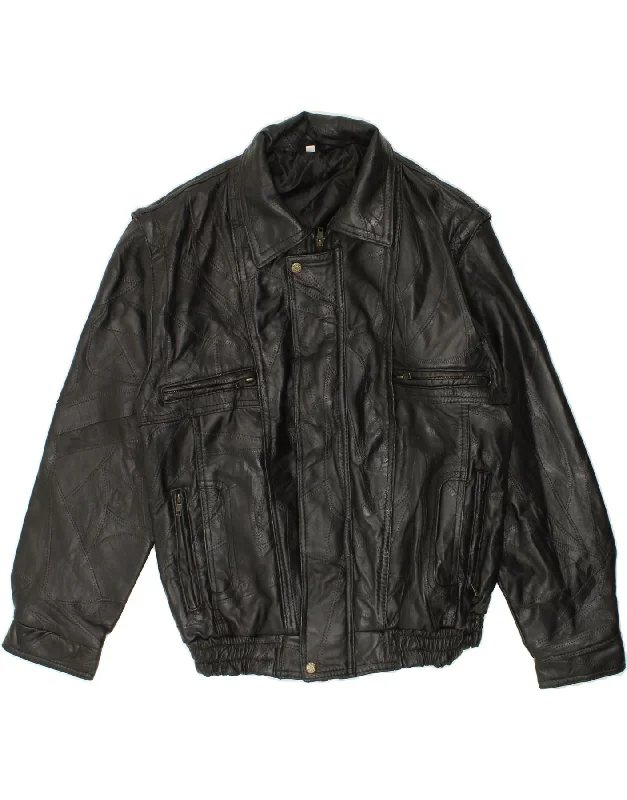 VINTAGE Mens Leather Jacket UK 38 Medium Black Leather