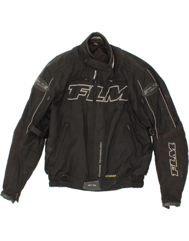 VINTAGE Mens Motorcycle Graphic Racer Jacket EU 52 2XL Black Polyamide