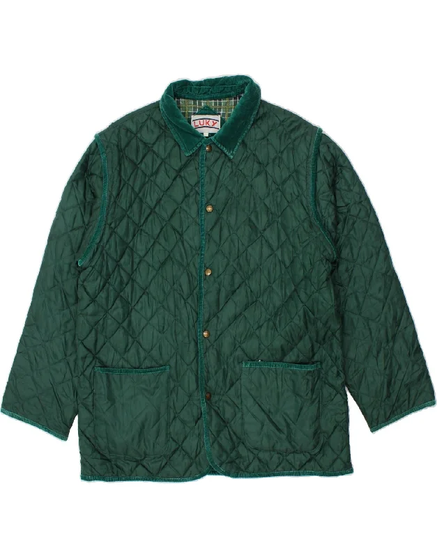 VINTAGE Mens Quilted Jacket 2XL Green Nylon