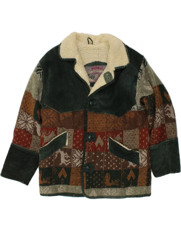 VINTAGE Mens Sherpa Jacket IT 50 Large Multicoloured Patchwork