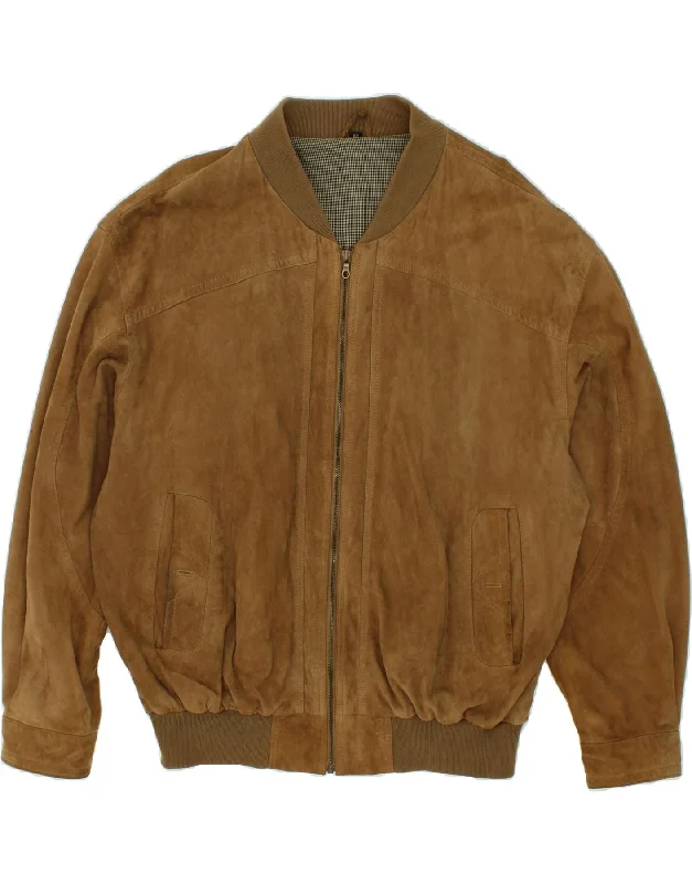 VINTAGE Mens Suede Bomber Jacket IT 52 XL Brown