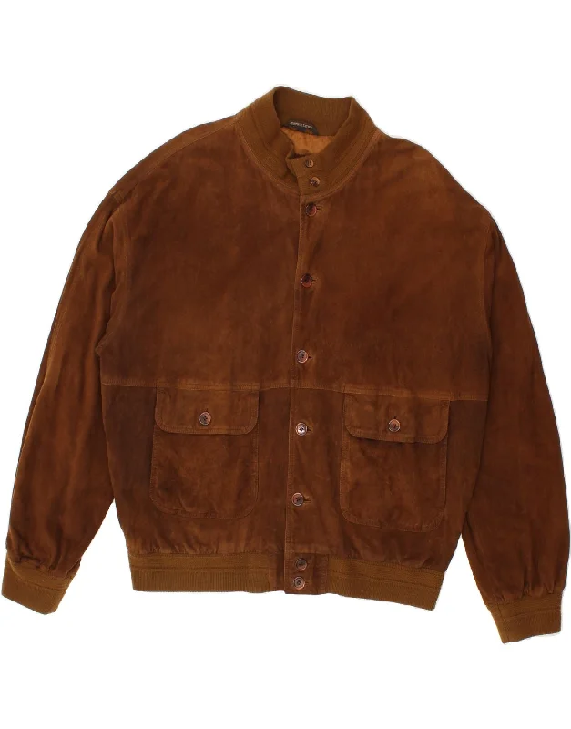 VINTAGE Mens Suede Bomber Jacket IT 58 4XL Brown Leather