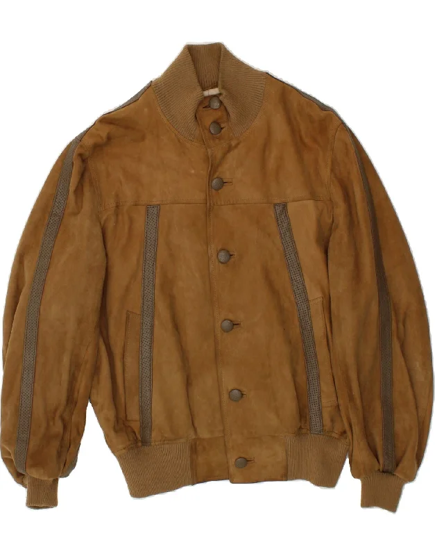 VINTAGE Mens Suede Bomber Jacket UK 38 Medium Brown