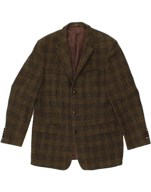 WALBUSCH Mens 3 Button Blazer Jacket IT 54 2XL Green Check Wool