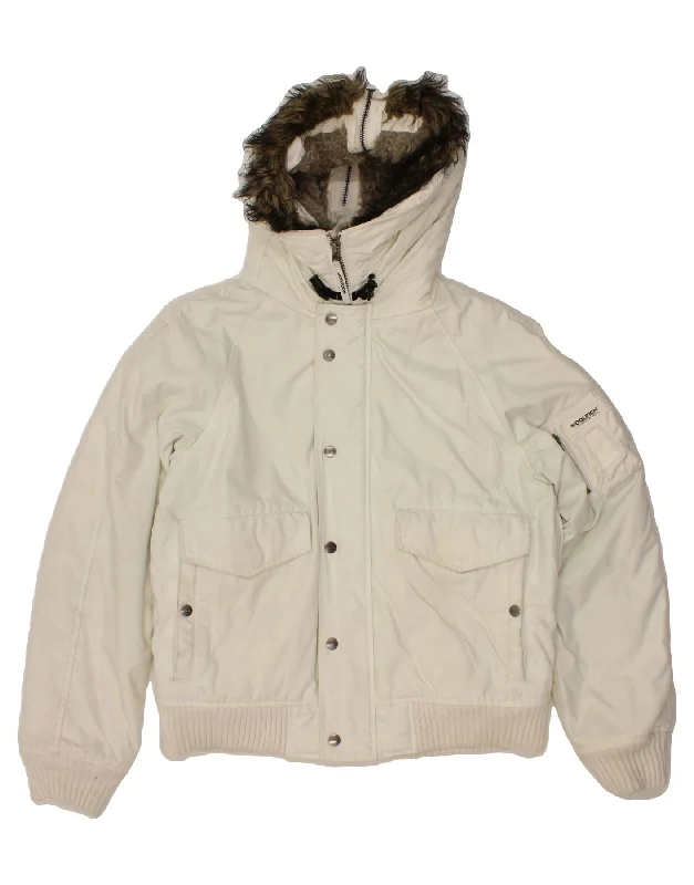 WOOLRICH Mens Hooded Bomber Jacket UK 40 Large White Nylon