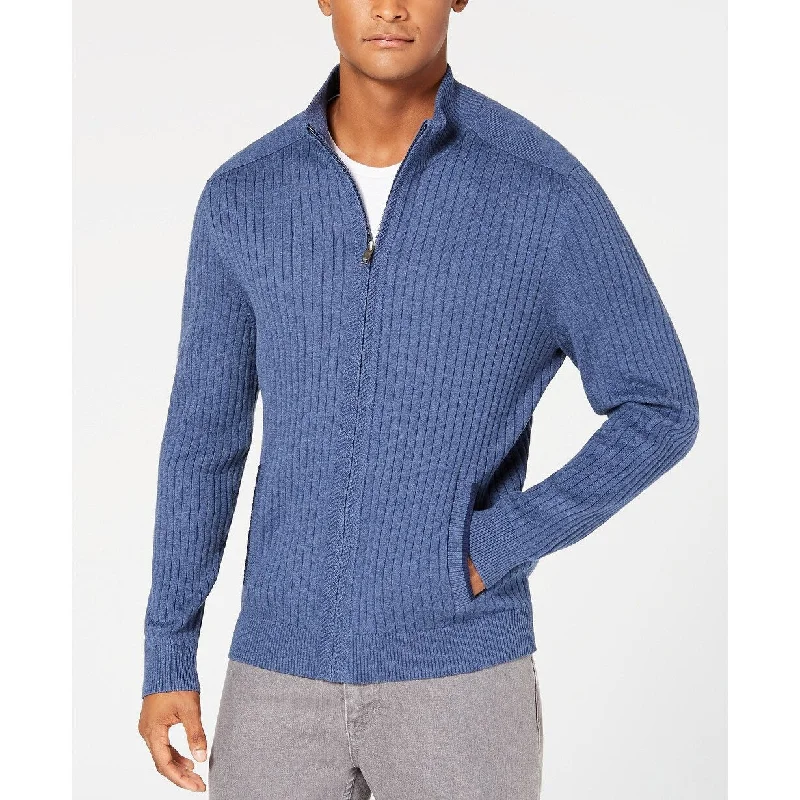 Alfani Men's Classic Fit Ribbed Full-Zip Sweater Med Blue Size 2 Extra Large - XXL