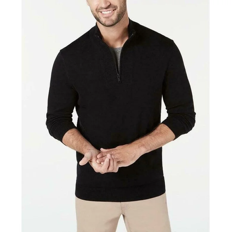 Alfani Men's Quarter-Zip Ribbed Placket Sweater Black Size Small