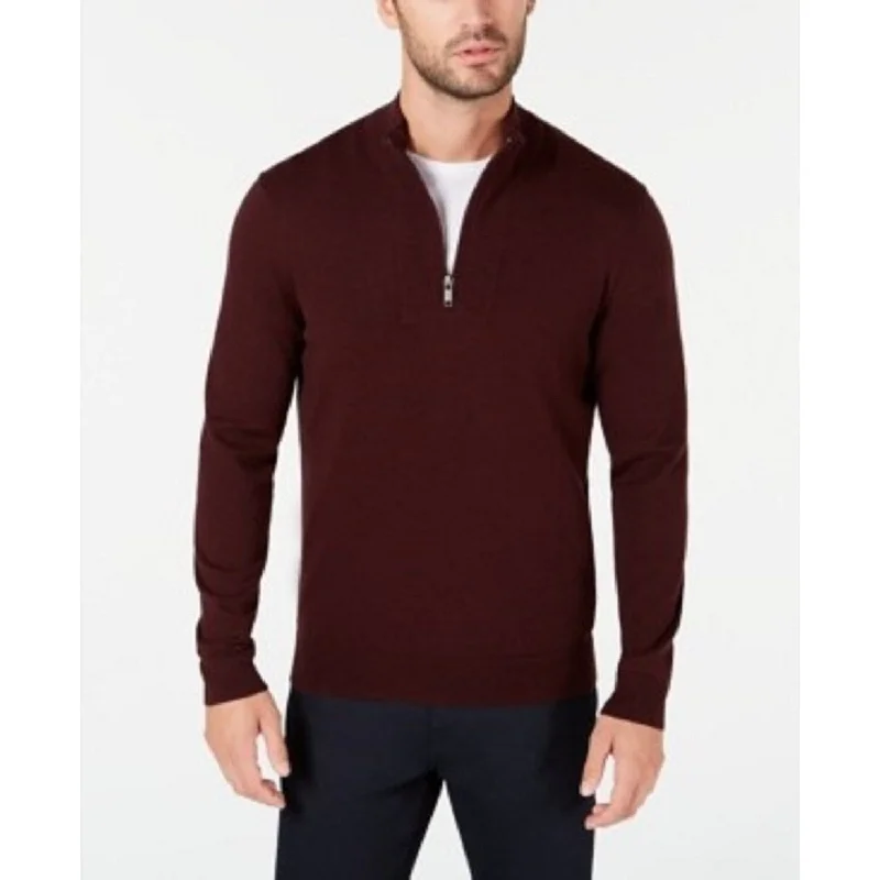 Alfani Men's Solid Quarter-Zip Sweater Wine Size Medium