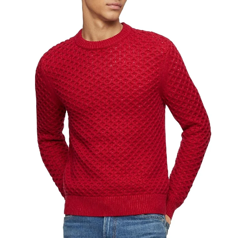 Calvin Klein Men's Honeycomb-Knit Sweater Red Size X-Small