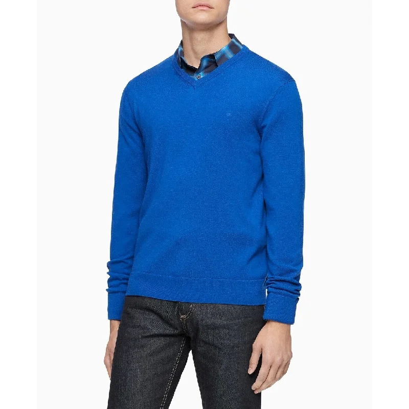 Calvin Klein Men's Merino Wool V Neck Sweater Blue Size Large