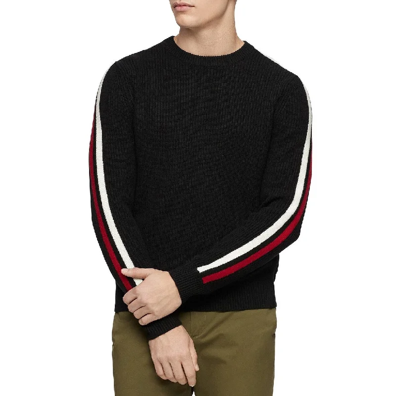 Calvin Klein Men's Ribbed Striped-Sleeve Sweater Charcoal Size X-Small