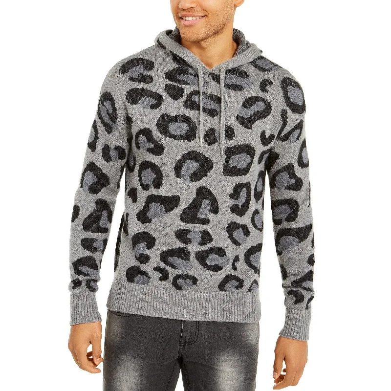 INC International Concepts Men's Leopard Sweater Hoodie Gray Size XXX-Large