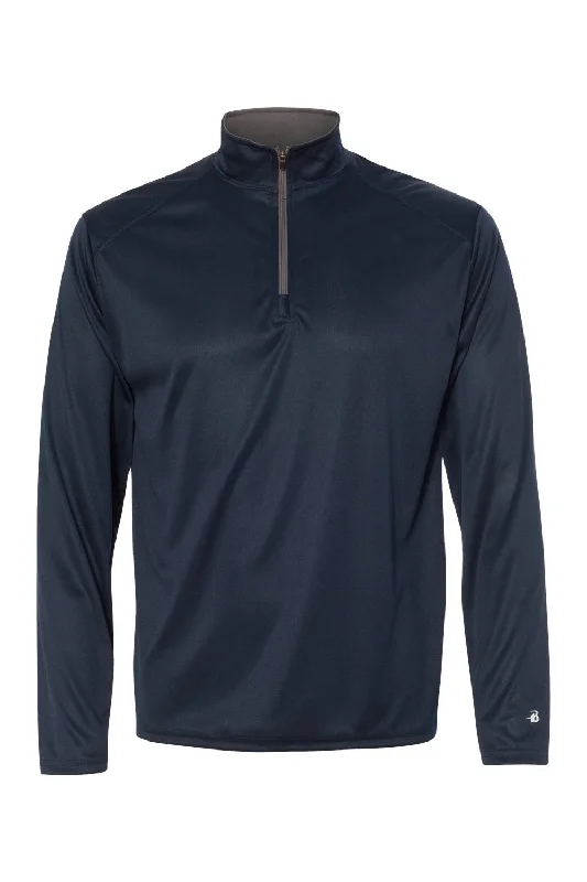 Badger Mens B-Core Moisture Wicking 1/4 Zip Sweatshirt - Navy Blue/Graphite Grey