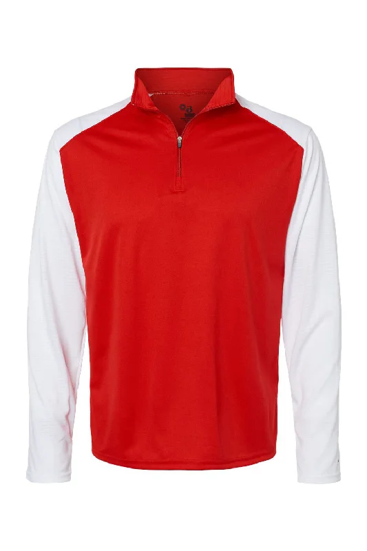 Badger Mens Breakout Moisture Wicking 1/4 Zip Sweatshirt - Red/White