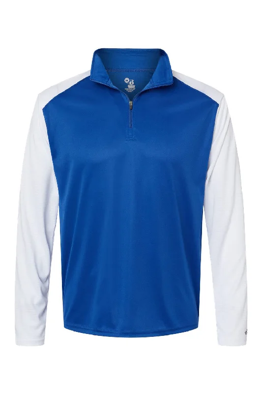 Badger Mens Breakout Moisture Wicking 1/4 Zip Sweatshirt - Royal Blue/White