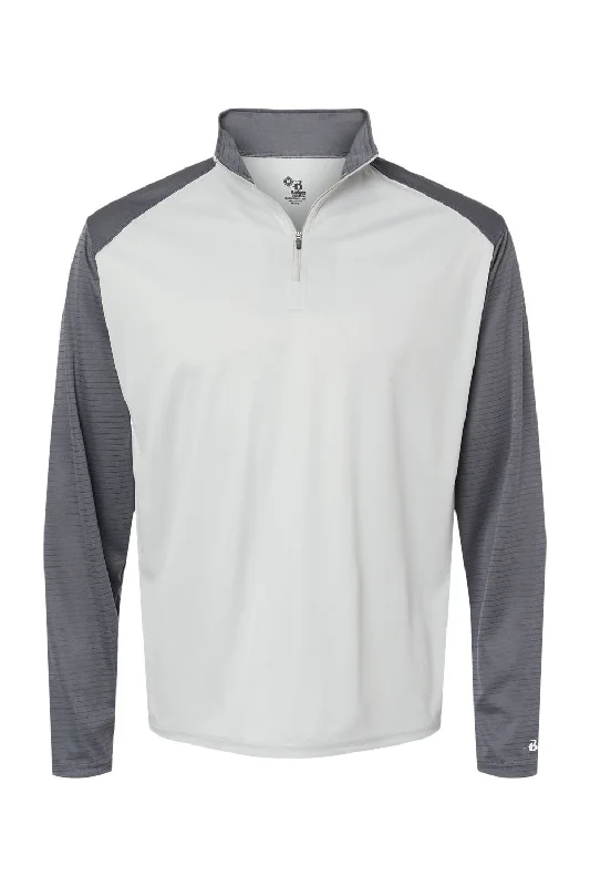 Badger Mens Breakout Moisture Wicking 1/4 Zip Sweatshirt - Silver Grey/Graphite Grey