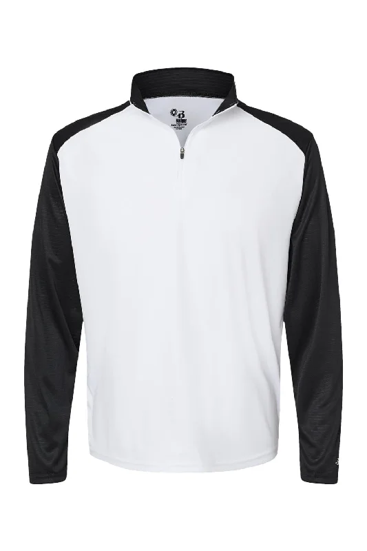 Badger Mens Breakout Moisture Wicking 1/4 Zip Sweatshirt - White/Black