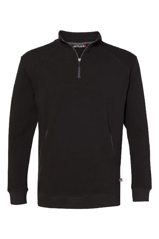 Badger Mens FitFlex Moisture Wicking 1/4 Zip Sweatshirt w/ Pockets - Black