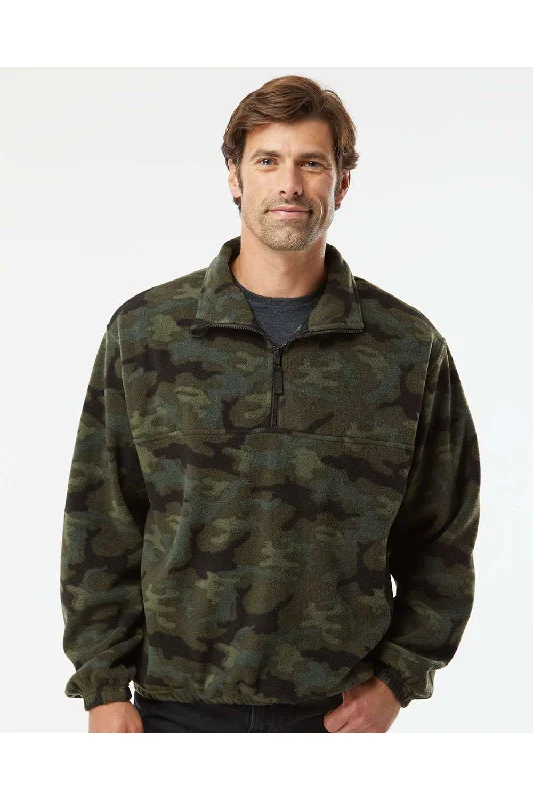 Burnside Mens Polar Fleece 1/4 Zip Sweatshirt w/ Pockets - Green Camo