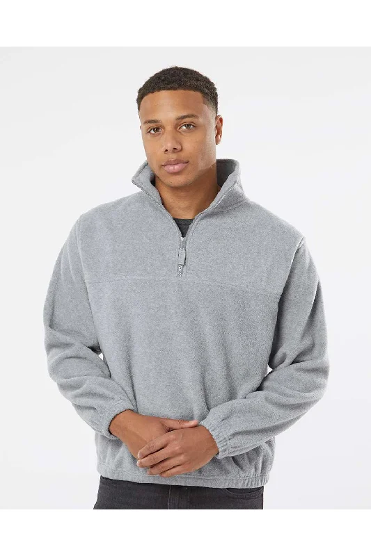 Burnside Mens Polar Fleece 1/4 Zip Sweatshirt w/ Pockets - Heather Grey