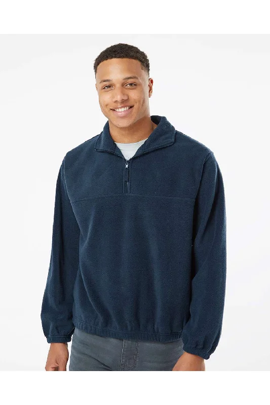 Burnside Mens Polar Fleece 1/4 Zip Sweatshirt w/ Pockets - Navy Blue