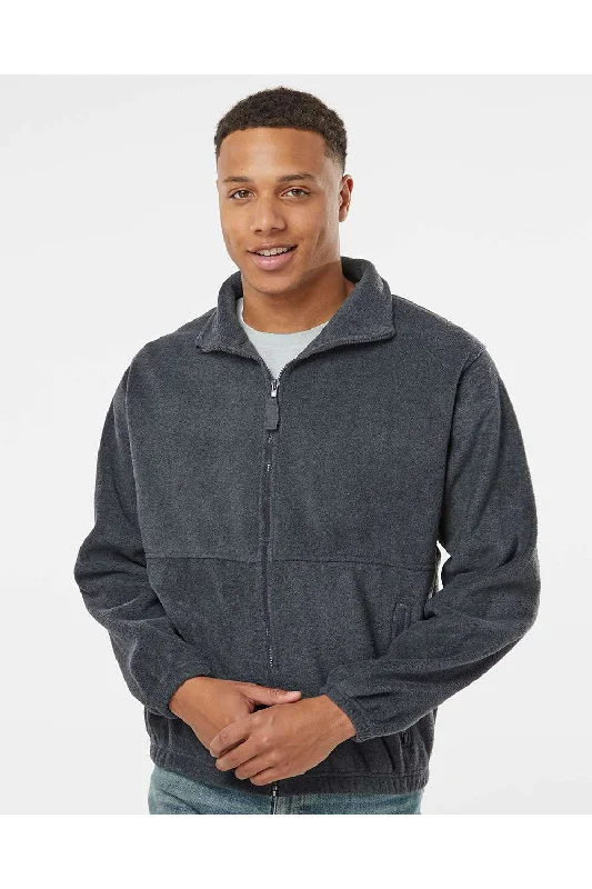 Burnside Mens Polar Fleece Full Zip Sweatshirt w/ Pockets - Heather Charcoal Grey