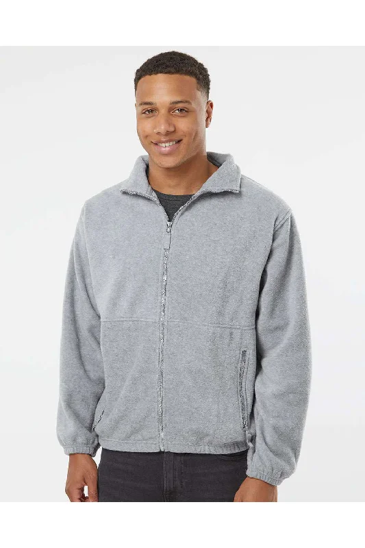 Burnside Mens Polar Fleece Full Zip Sweatshirt w/ Pockets - Heather Grey