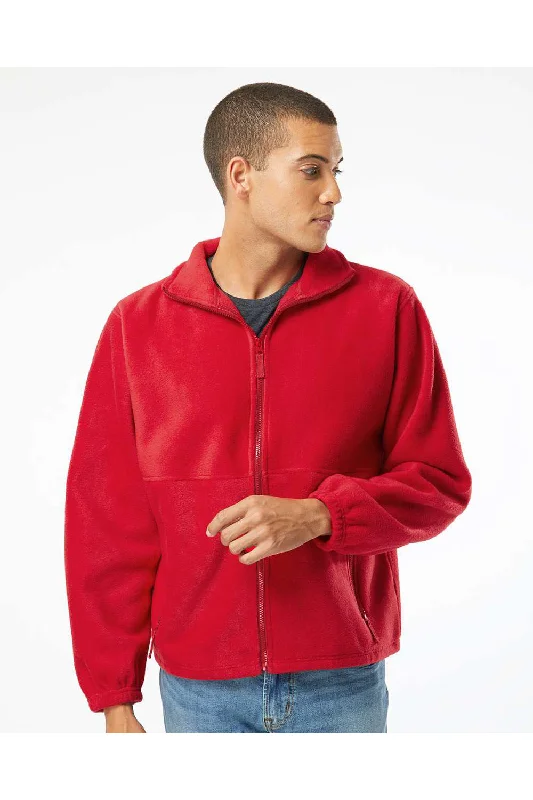 Burnside Mens Polar Fleece Full Zip Sweatshirt w/ Pockets - Red