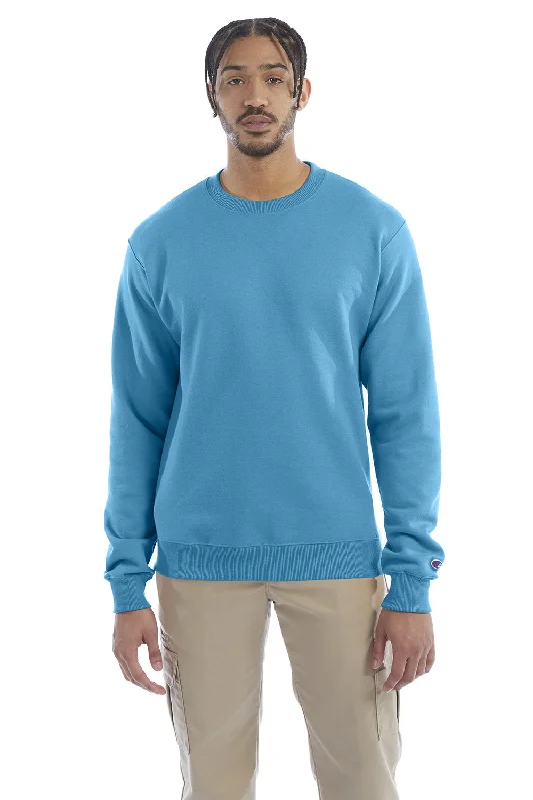 Champion Mens Double Dry Eco Moisture Wicking Fleece Crewneck Sweatshirt - Tempo Teal Blue