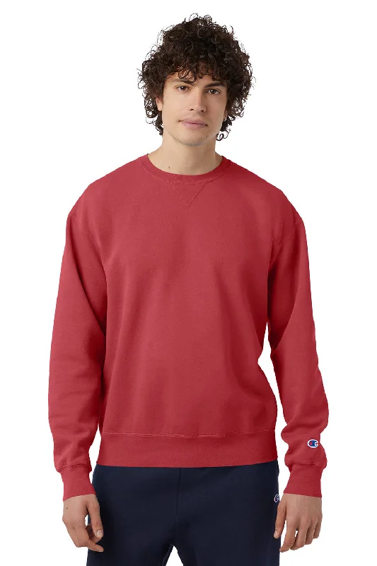 Champion Mens Garment Dyed Shrink Resistant Crewneck Sweatshirt - Crimson Red