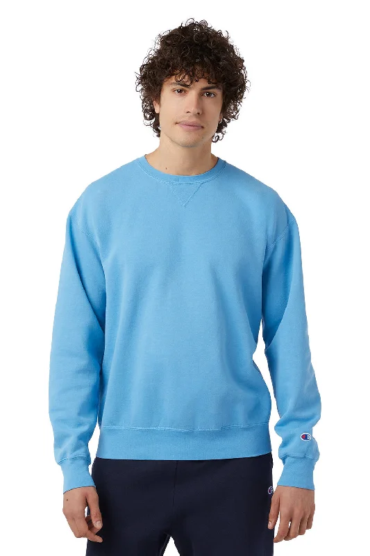 Champion Mens Garment Dyed Shrink Resistant Crewneck Sweatshirt - Delicate Blue