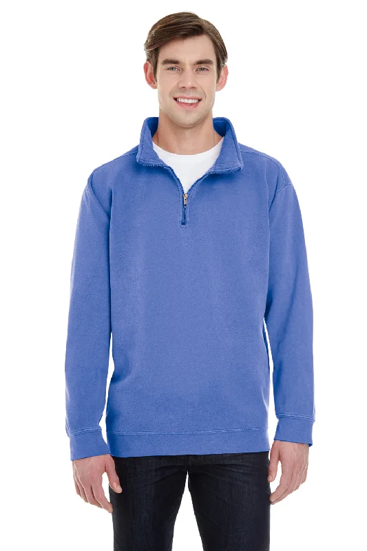 Comfort Colors Mens 1/4 Zip Sweatshirt - Flo Blue