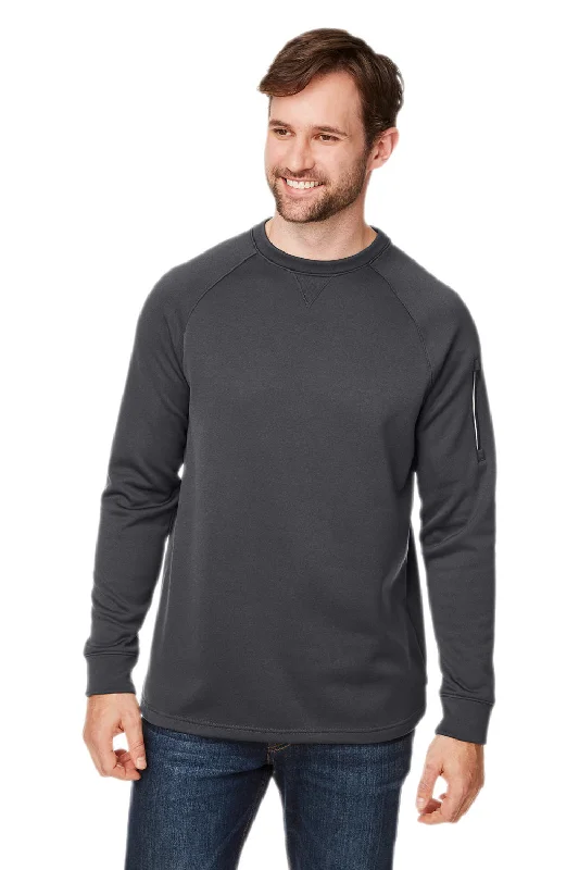 Core 365 Mens Fusion ChromaSoft Anti Static Fleece Crewneck Sweatshirt w/ Pocket - Carbon Grey