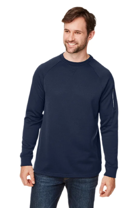 Core 365 Mens Fusion ChromaSoft Anti Static Fleece Crewneck Sweatshirt w/ Pocket - Classic Navy Blue