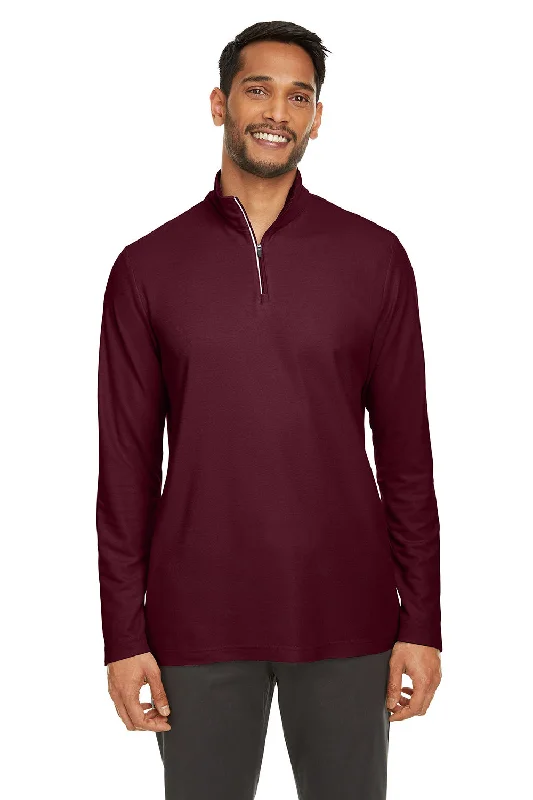 Core 365 Mens Fusion ChromaSoft Performance Moisture Wicking Pique 1/4 Zip Sweatshirt - Burgundy