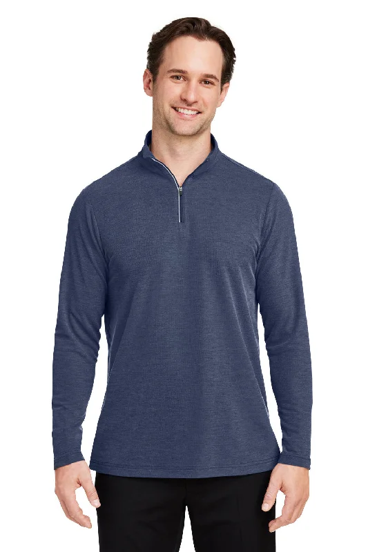 Core 365 Mens Fusion ChromaSoft Performance Moisture Wicking Pique 1/4 Zip Sweatshirt - Heather Classic Navy Blue