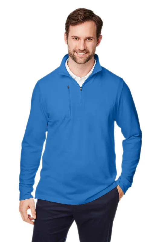 Devon & Jones Mens New Classics Performance Moisture Wicking 1/4 Zip Sweatshirt w/ Pocket - French Blue