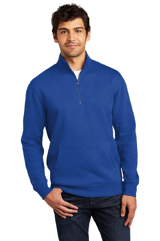 District Mens Very Important 1/4 Zip Sweatshirt w/ Pouch Pocket - Deep Royal Blue