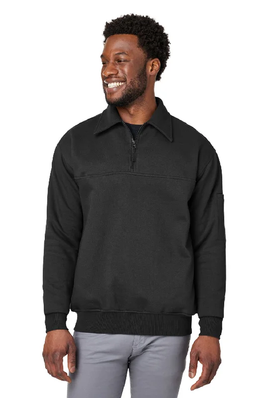 Harriton Mens Climabloc Water Resistant 1/4 Zip Sweatshirt w/ Pocket - Black