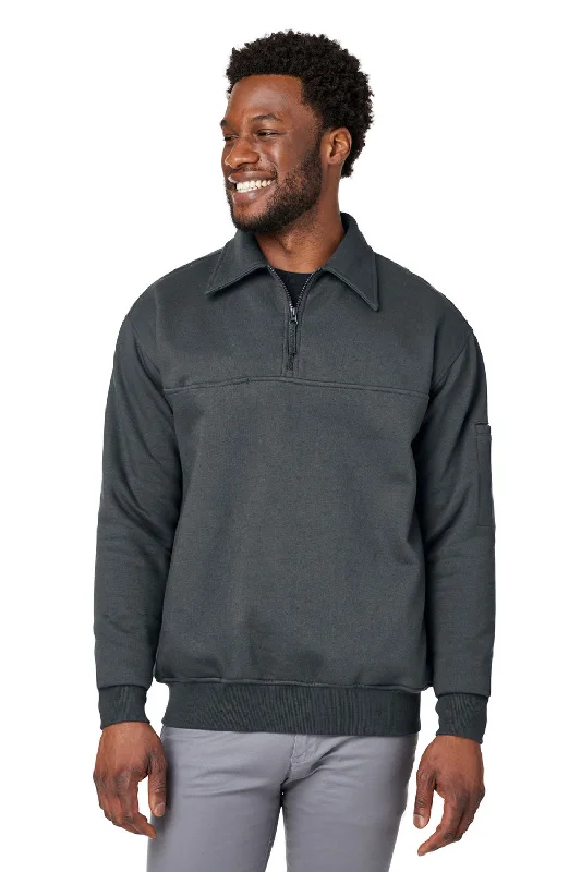 Harriton Mens Climabloc Water Resistant 1/4 Zip Sweatshirt w/ Pocket - Dark Charcoal Grey