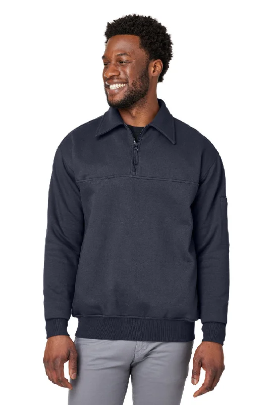 Harriton Mens Climabloc Water Resistant 1/4 Zip Sweatshirt w/ Pocket - Dark Navy Blue