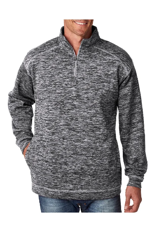 J America Mens Cosmic Fleece 1/4 Zip Sweatshirt w/ Pockets - Charcoal Grey Fleck