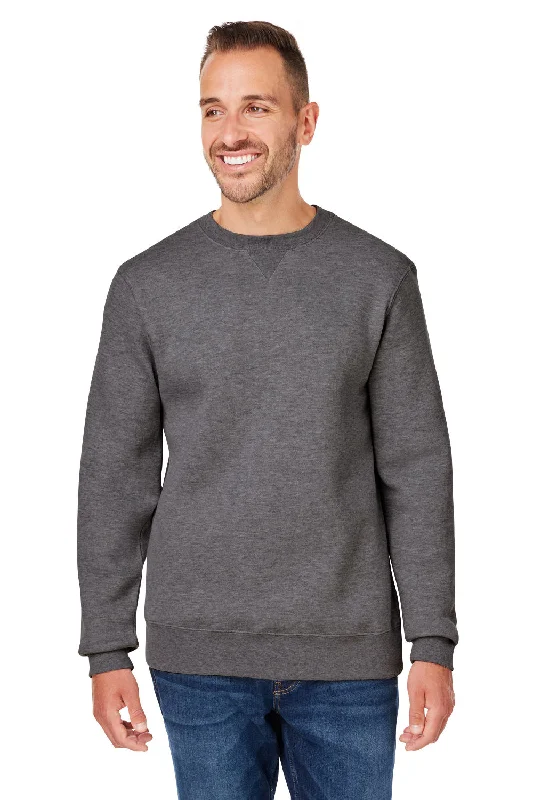 J America Mens Premium Fleece Crewneck Sweatshirt - Heather Charcoal Grey