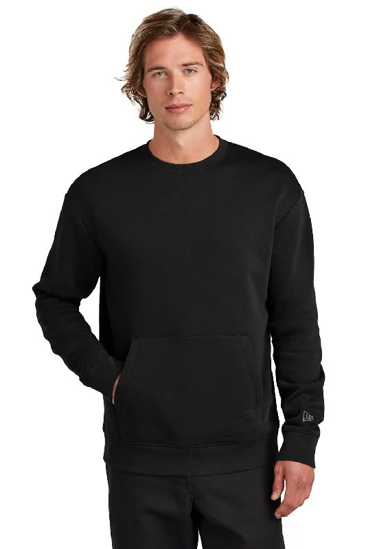 New Era Mens Heritage Fleece Crewneck Sweatshirt w/ Pocket - Black