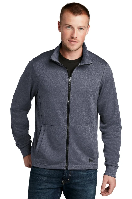 New Era Mens Performance Terry Full Zip Sweatshirt w/ Pockets - Heather True Navy Blue