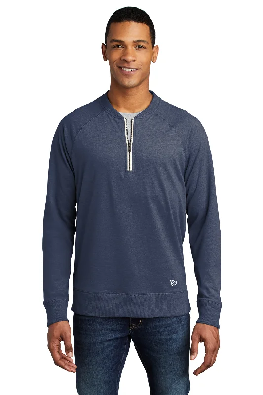 New Era Mens Sueded 1/4 Zip Sweatshirt - Heather True Navy Blue