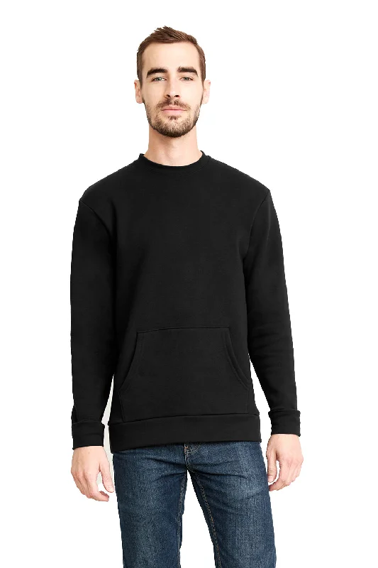 Next Level Mens Fleece Crewneck Sweatshirt w/ Pouch Pocket - Black