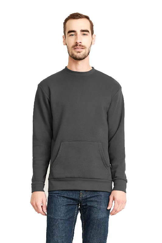 Next Level Mens Fleece Crewneck Sweatshirt w/ Pouch Pocket - Heavy Metal Grey