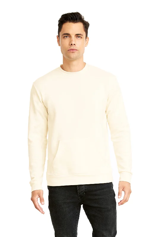 Next Level Mens Fleece Crewneck Sweatshirt w/ Pouch Pocket - Natural